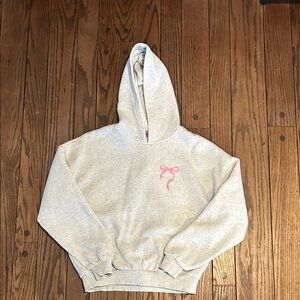 Edikted Pink Label Hoodie with Pink Bow on Light Gray